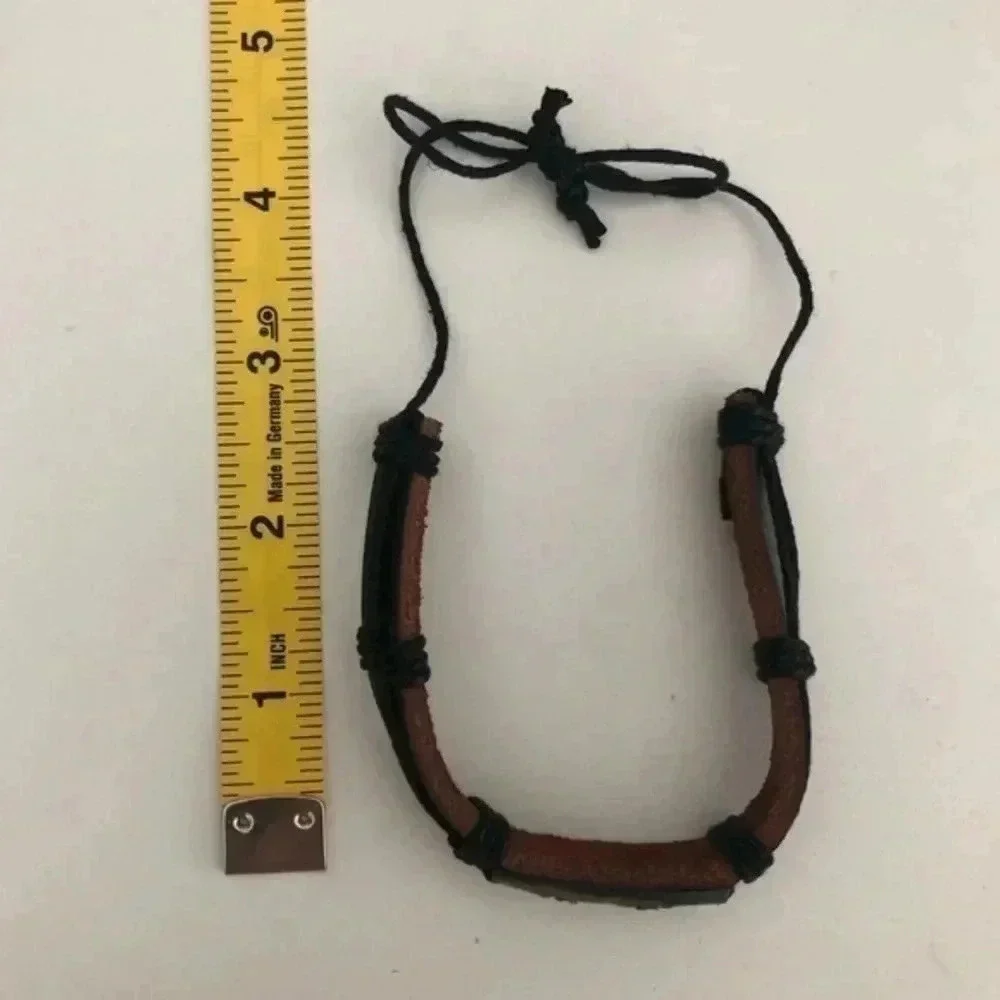 Bronze Skull Crossbones Leather & Hemp Adjustable Bracelet C NWT